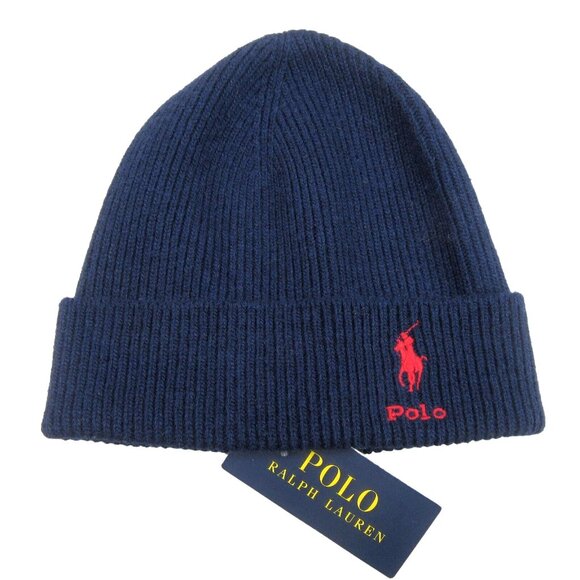 Polo Ralph Lauren Wool Blend Beanie Cap One Size Navy Blue NEW